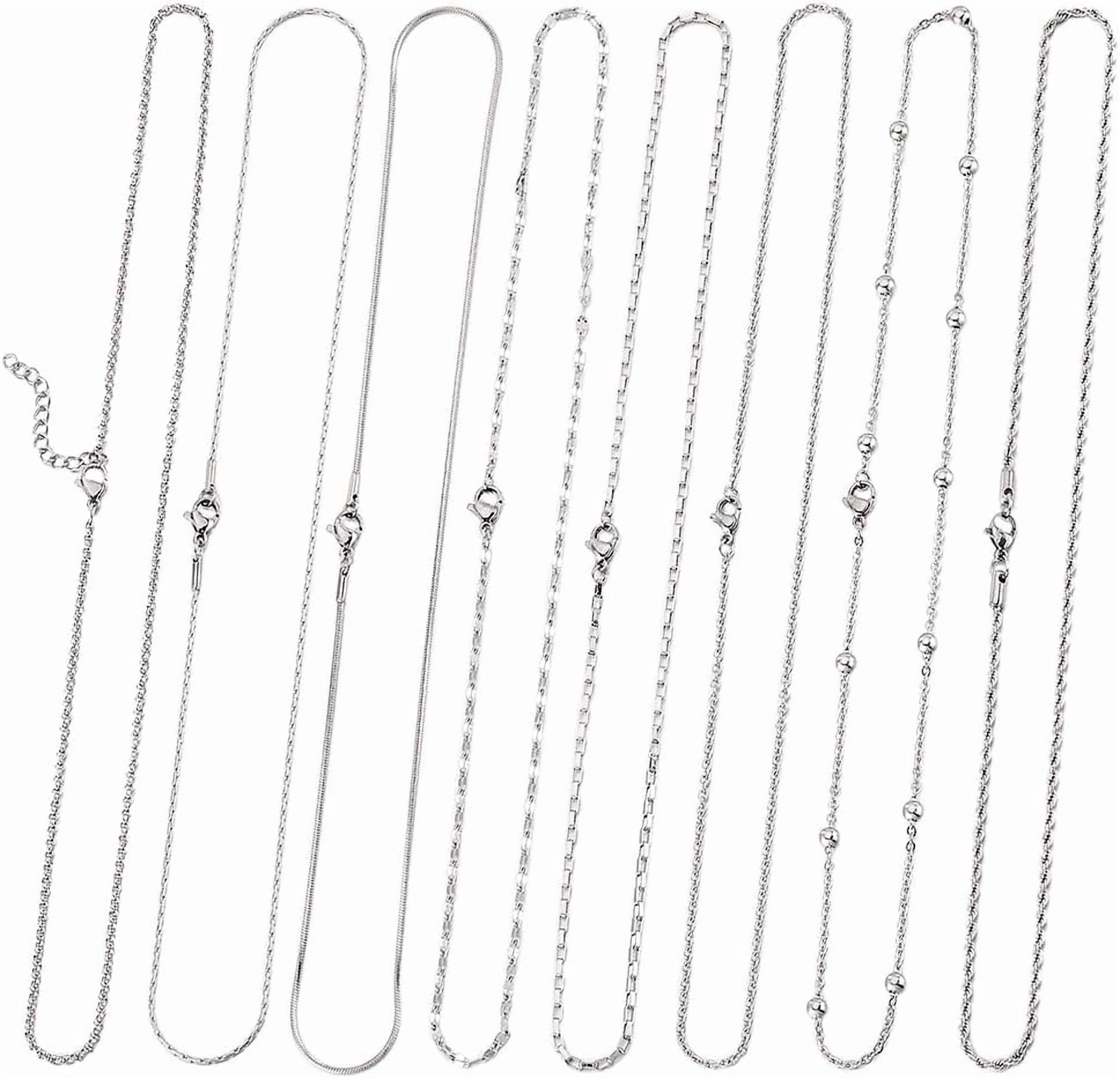 8 STYLES 18 Inch/ 0.45m Stainless Steel Necklace Making Chain Silver ...