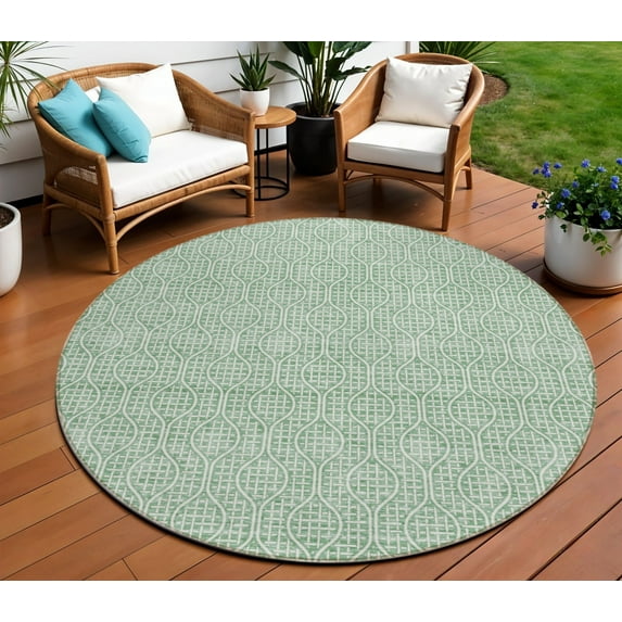 HomeRoots 595675 8 ft. Sage & Gray Round Geometric Washable Indoor & Outdoor Area Rug