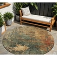 thumbnail image 1 of HomeRoots 606106 8 ft. Sage, Tan & Copper Round Abstract Washable Indoor & Outdoor Area Rug, 1 of 5