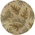 thumbnail image 1 of 8' Sand Beige Hand Tufted Tropical Leaves Round Indoor Area Rug, 1 of 2