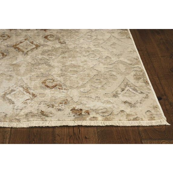 8' Sand Ivory Machine Woven Vintage Traditional Runner Rug