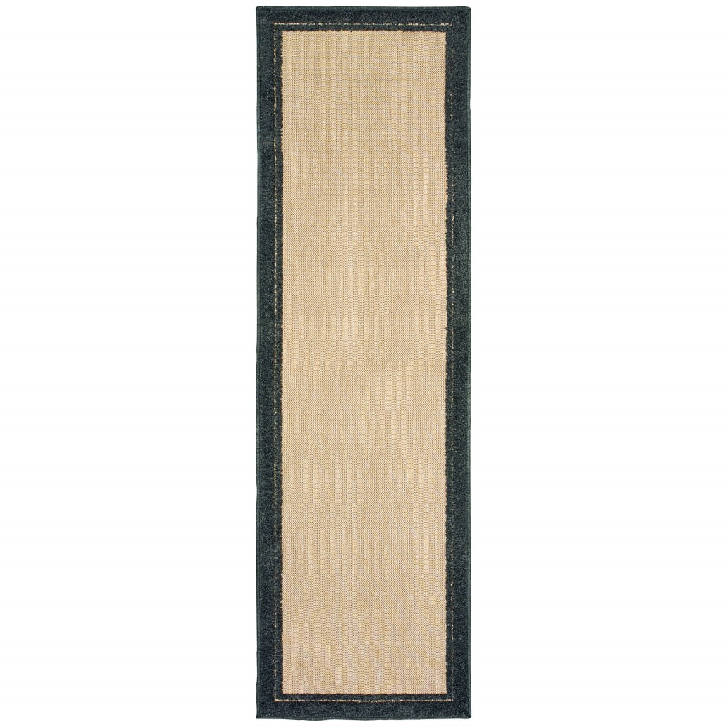 8' Sand and Black Border Indoor Outdoor Runner Rug - Walmart.com