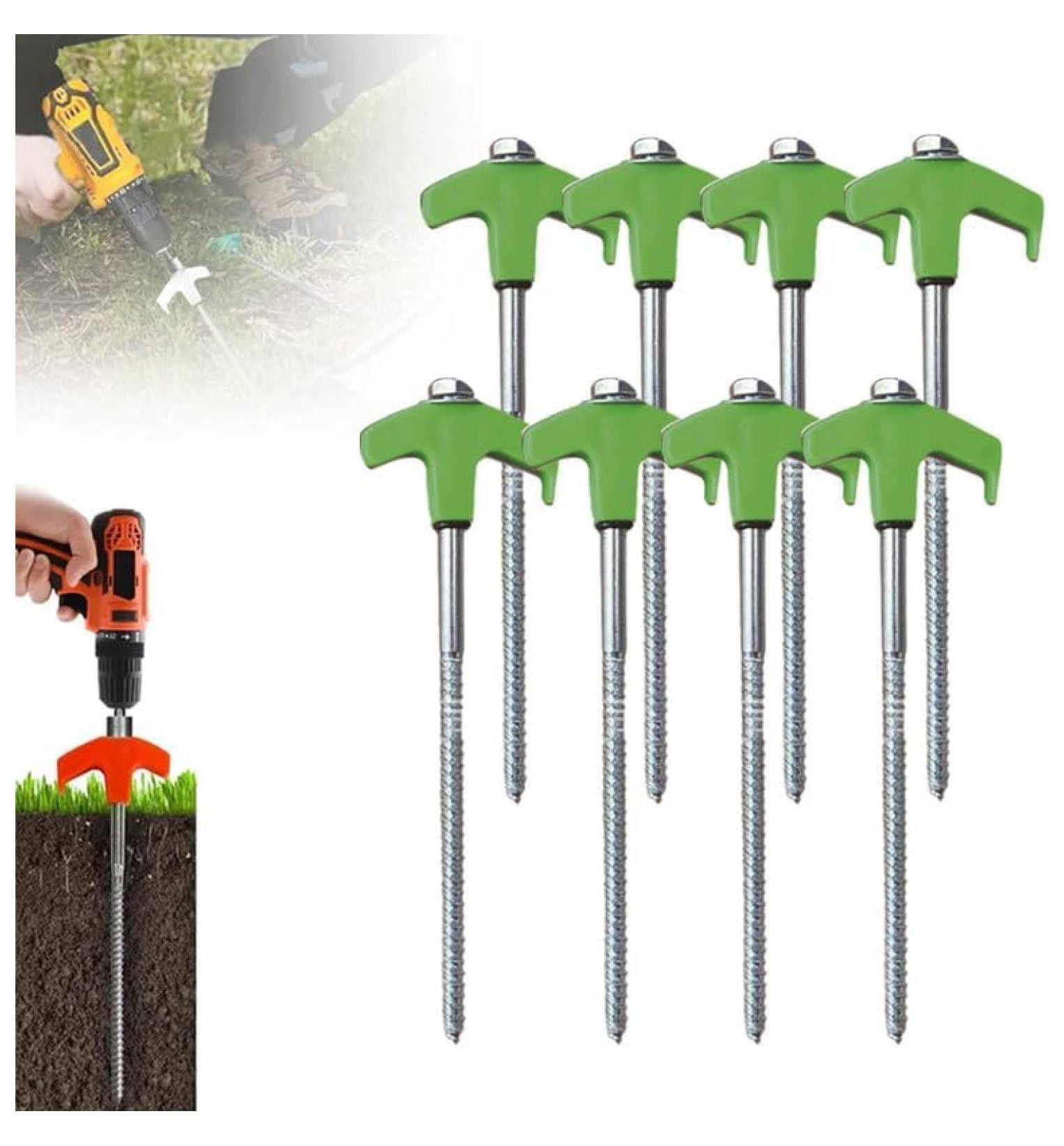 8" Screw in Tent Stakes, 2024 New Ground Anchors Screw in Glow Tent