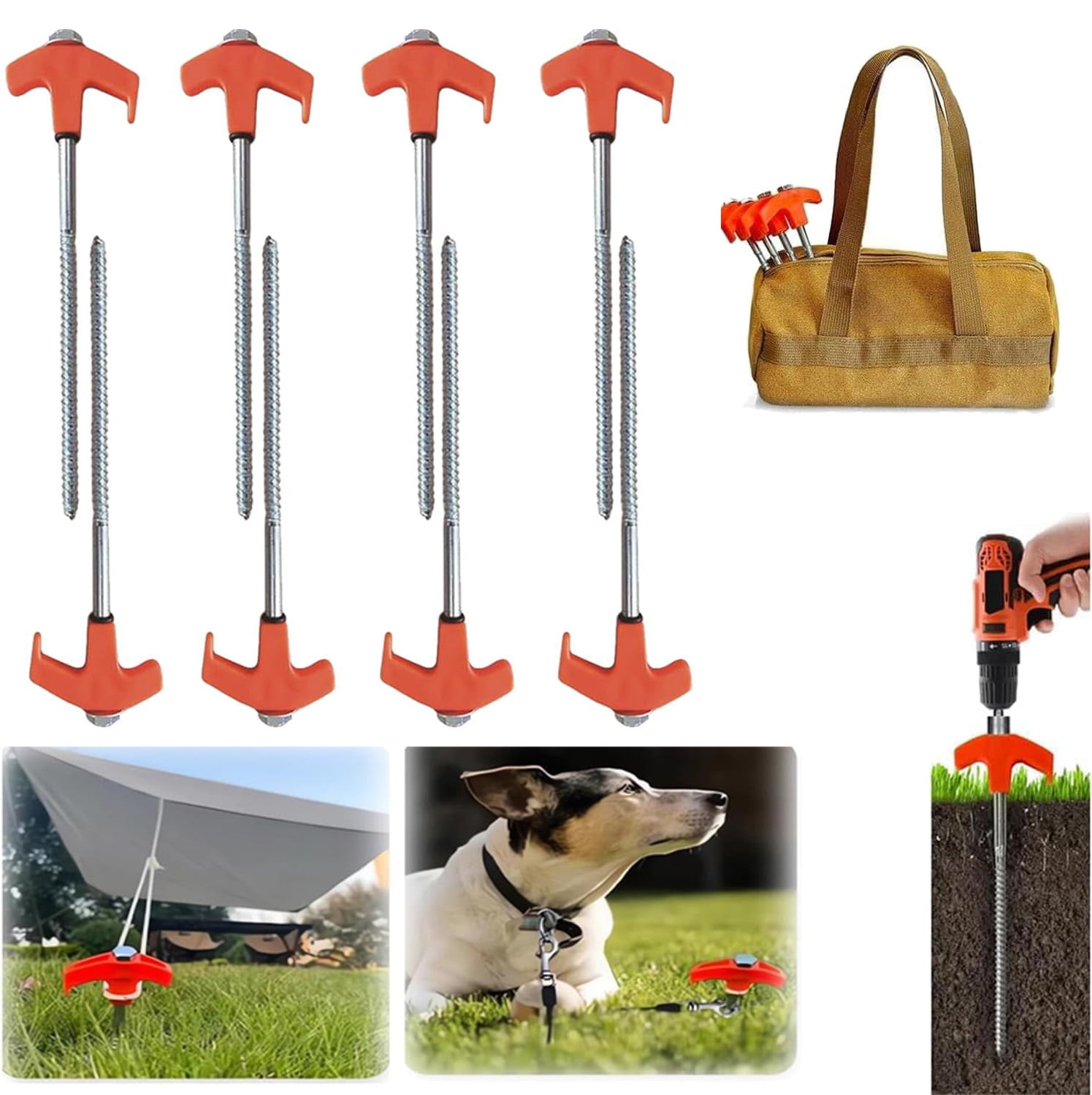 8" Screw in Tent Stakes,Ground Anchors Screw, Heavy Duty Tent Stakes Screw In, Screw in Tent Stakes Heavy Duty, Metal Threaded Tent Spikes,Tent Pegs Camping Stakes,Tent Stakes for Outdoor,8 Pack
