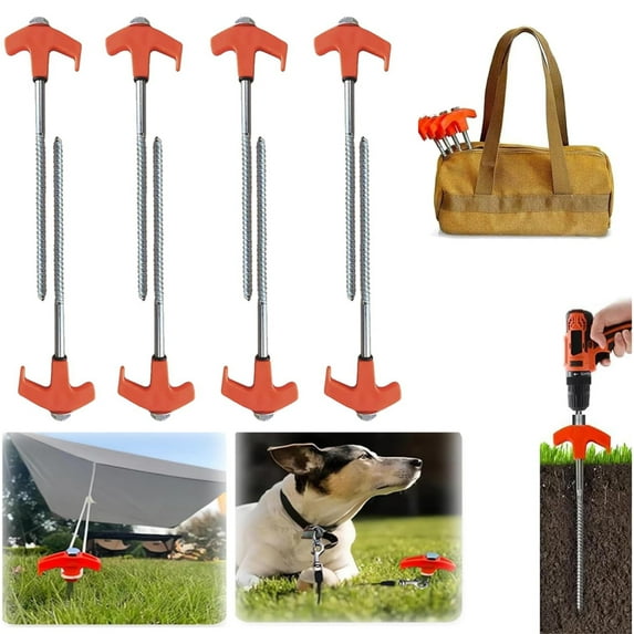 8" Screw in Tent Stakes,Ground Anchors Screw, Heavy Duty Tent Stakes Screw In, Screw in Tent Stakes Heavy Duty, Metal Threaded Tent Spikes,Tent Pegs Camping Stakes,Tent Stakes for Outdoor,8 Pack