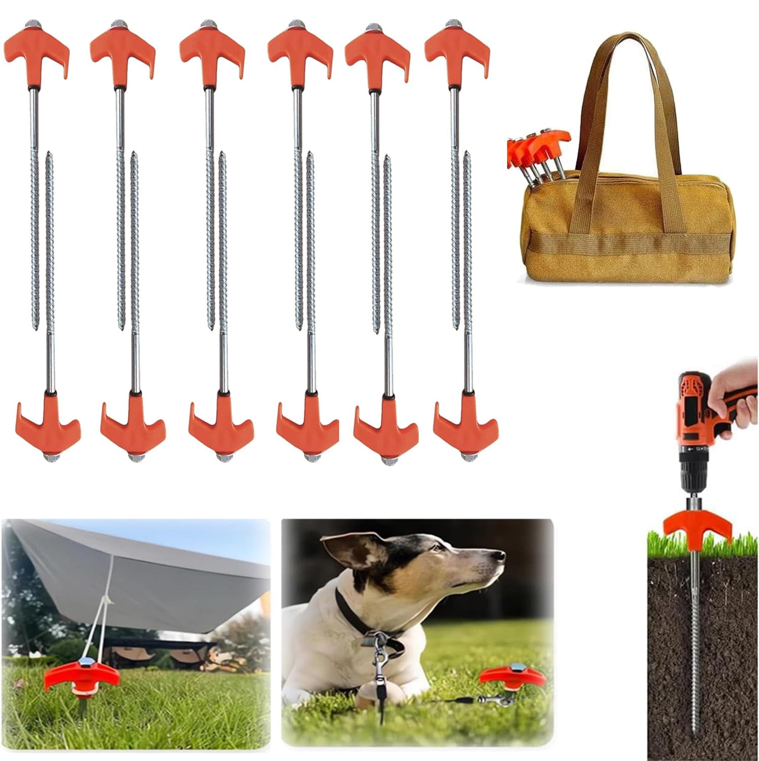 8" Screw in Tent Stakes,Ground Anchors Screw, Heavy Duty Tent Stakes Screw In, Screw in Tent Stakes Heavy Duty, Metal Threaded Tent Spikes,Tent Pegs Camping Stakes,Tent Stakes for Outdoor,12Pack