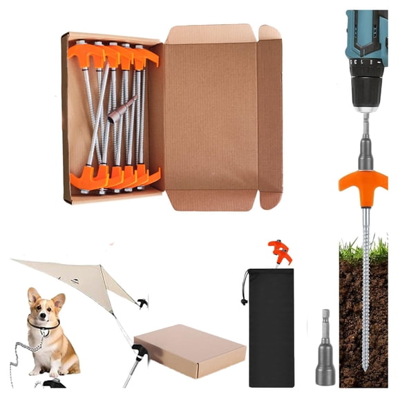 8" Screw in Tent Stakes, Heavy Duty Ground Anchors with Hex Head for Drill, Easy Twist Threaded Camping Stakes, Strong Hold in Sand Soil for Tents Canopies Gazebos Outdoor Use (10pc)