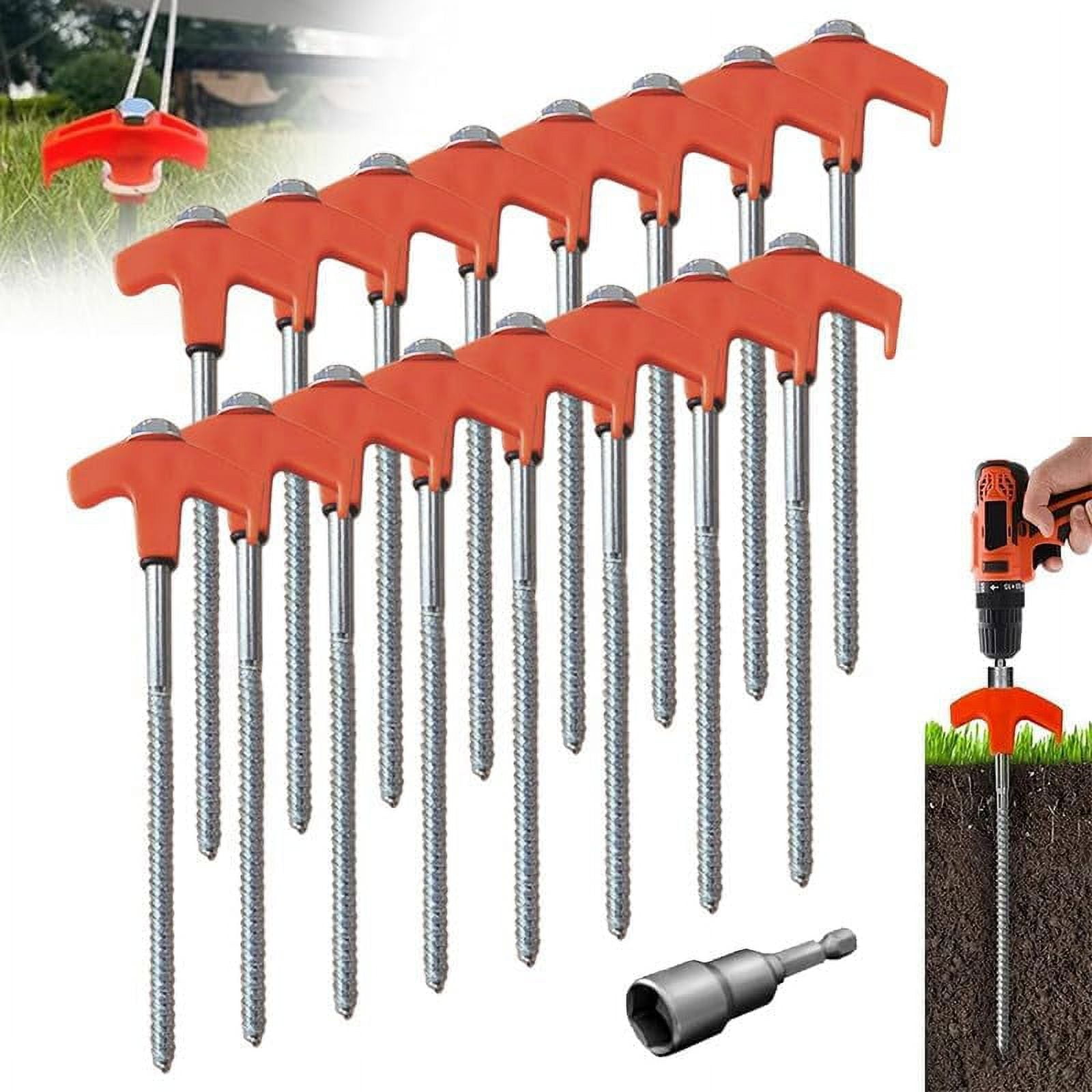 8" Screw in Tent Stakes Premium Steel Ground Anchors for Canopies