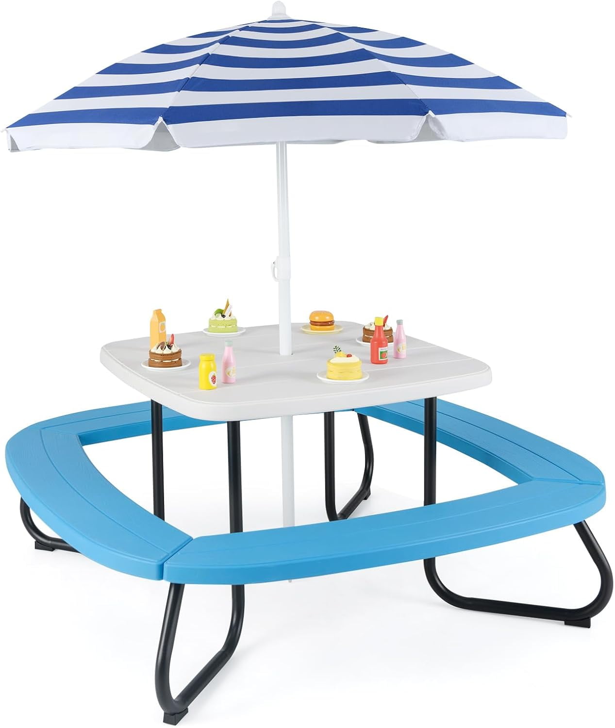 8 Seat Kids Picnic Table, Kids Outdoor Table with Removable Umbrella ...