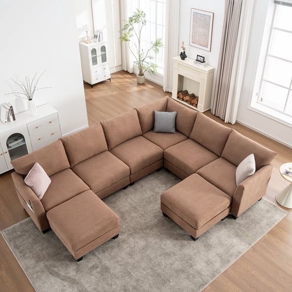 8-Seat L-Shaped Modular Sectional Sofa with Storage Ottoman & USB, Modern Oversized Corner Couch for Living Room