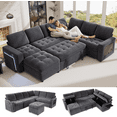 thumbnail image 1 of 8-Seat Large U Shaped Modular Sectional | Pull Out Bed Sleeper Sofa w/ Reclining Backrest, USB Ports, LED Light & Storage Seat - Tool-Free Assembly, 1 of 9