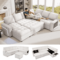 thumbnail image 1 of 7-Seat Modular Sectional Sofa with Pull-Out Bed, Reclining Backrest, USB Ports, Table, LED Lights & Storage Seats – Tool-Free Assembly, Comfortable Living Room Furniture, 1 of 8