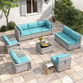 thumbnail image 1 of 8-Seat Modern Patio Furniture Set with Swivel Rocking Chairs, Thick 4″ Cushions, Dual-Strand Wicker Rattan, Rust-Resistant Steel Frame – Outdoor Conversation & Modular Sectional,Blue, 1 of 9