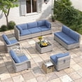 thumbnail image 1 of 8-Seat Modern Patio Furniture Set with Swivel Rocking Chairs, Thick 4″ Cushions, Dual-Strand Wicker Rattan, Rust-Resistant Steel Frame – Outdoor Conversation & Modular Sectional,Navy, 1 of 9