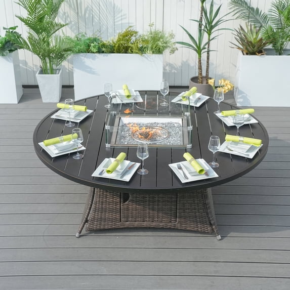Direct Wicker 8-Seat Round Patio Fire Pit Dining Table (Table Only)