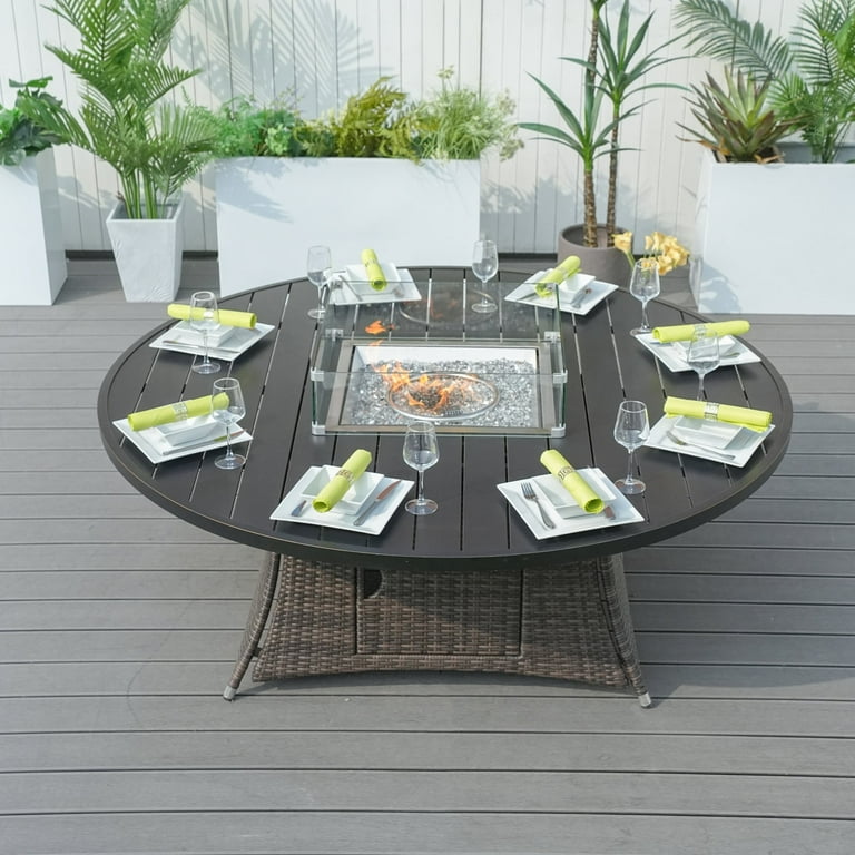 Fire Pit Outdoor Patio Table For Direct Wicker 8-Seat Round Patio
