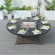 Direct Wicker 8-Seat Round Patio Fire Pit Dining Table Table Only