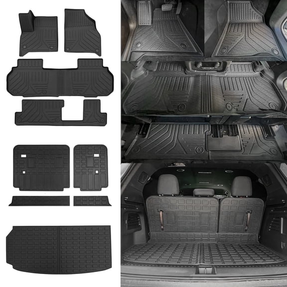 8 Seats Floor Mats for 2024 2025 2026 Chevrolet Traverse GMC Acadia Trunk Mat Cargo Mat Cargo Liner All Weather Chevy Traverse Accessories (Floor Mats+Trunk Mat+Backrest Mats)