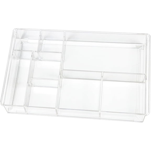 8-Section Clear Drawer Organizer, Large Acrylic Drawer Divider Tray for Desk,Bathroom,Office Makeup,Junk, Plastic Drawers Organizer 13.7" x 8.7" x 2" (8-Section)