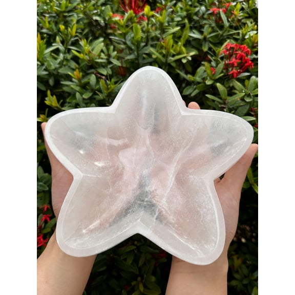8" Selenite Star Bowl, 8" Selenite Star Shaped Dish Bowl, Crystal Polished Cleansing Charging Healing Gemstone Bowl