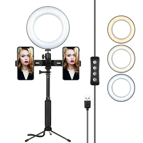 8" Selfie Ring Light with Tripod Stand & Cell Phone Holder Portable Brightness