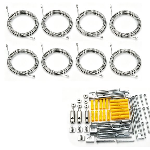 8 Set Adjustable Ceiling Hanging Wire Cable Kit, 3.3ft Stainless Steel Wire Rope with Lock Grips & Mount Screws, Wire Cable Hanging System kit, Aquarium Light Hanging Kit