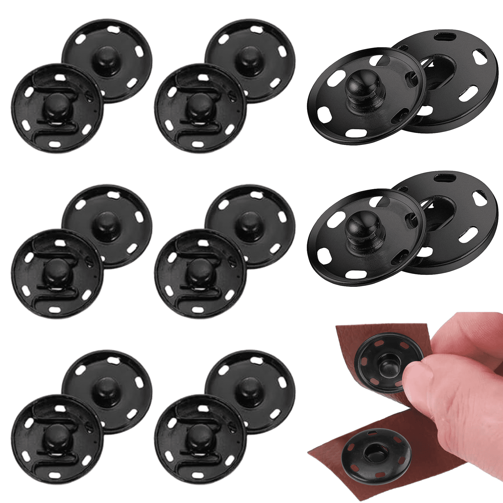 8 Set Black Metal Snap Buttons, 1inch/25mm BrassFasteners Kit, Press