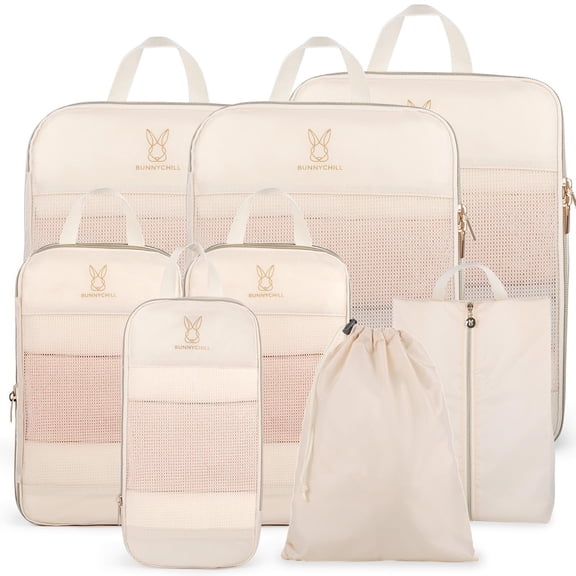 8 Set Expandable Compression Packing Cubes for Suitcases,Lightweight Compressible Travel Packing Organizer for Carry on Suitcase,Organizer Bags Set as Travel Essentials for Women Man