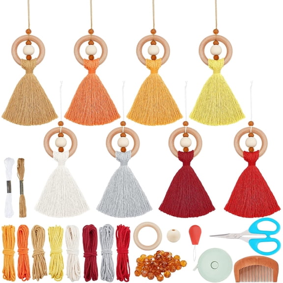 8 Set Macrame Angel Car Hanging Ornament Macrame Kit for Beginners Macrame Car Charm Handmade Boho Car Rear View Mirror Charms