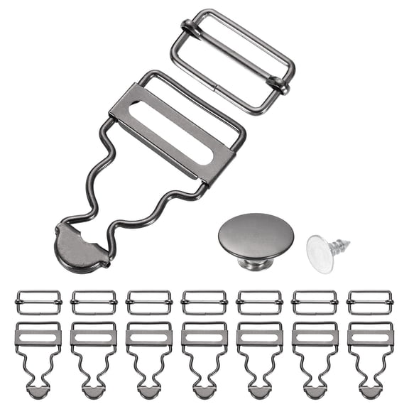 Uxcell 8 Set Metal Overalls Buckles, 1-1/8" Overall Suspender Clips, Adjustable Buckle Replacement with Sliders and Buttons for Bib Trousers Jeans Suspender, Dim Gray