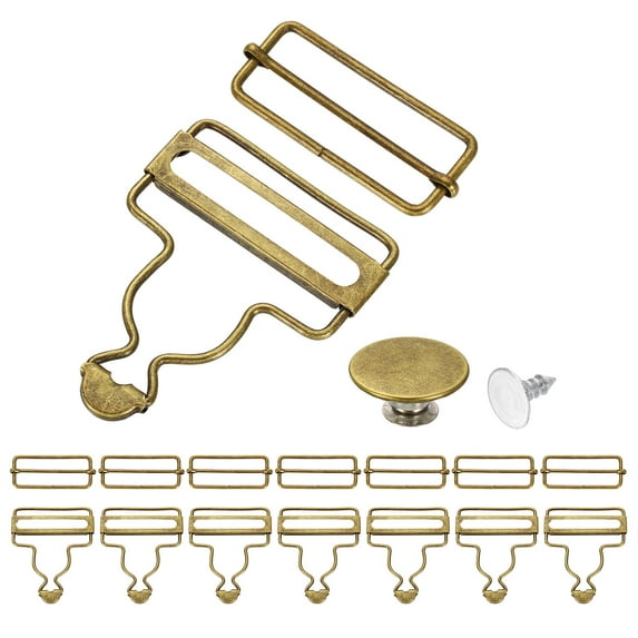 Uxcell 8 Set Metal Overalls Buckles, 1-3/4" Overall Suspender Clips, Adjustable Buckle Replacement with Sliders and Buttons for Bib Trousers Jeans Suspender, Bronze