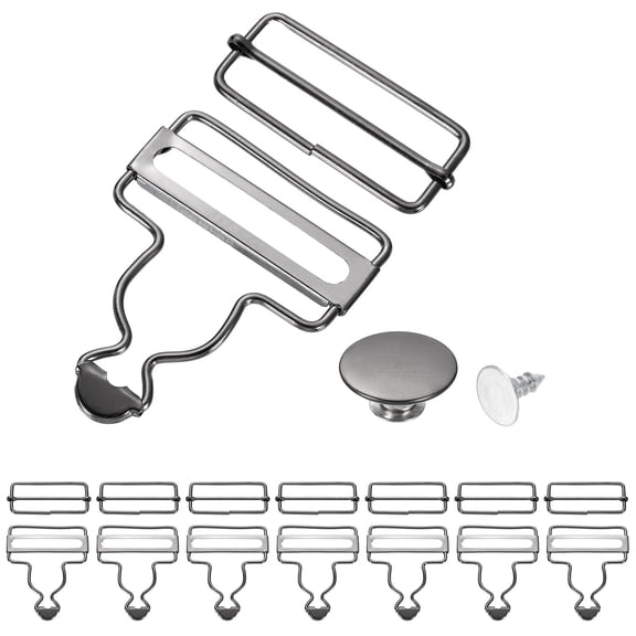 Uxcell 8 Set Metal Overalls Buckles, 1-3/4" Overall Suspender Clips, Adjustable Buckle Replacement with Sliders and Buttons for Bib Trousers Jeans Suspender, Dim Gray