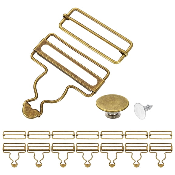 Uxcell 8 Set Metal Overalls Buckles, 2" Overall Suspender Clips, Adjustable Buckle Replacement with Sliders and Buttons for Bib Trousers Jeans Suspender, Bronze