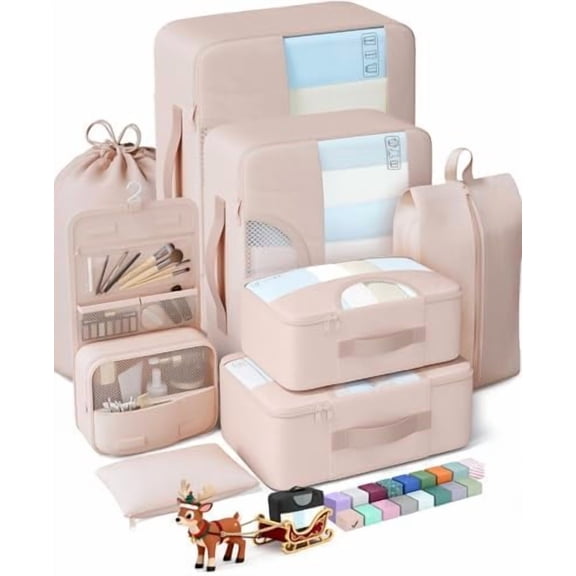 8 Set Packing Cubes, Gifts for Women Mom Her, Christmas Personalized Cruise Ship Travel Essentials Accessories for Beach Vacation, Suitcase Organizer Bags for Luggage with Hanging Toiletry Bag