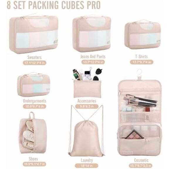 8 Set Packing Cubes, Gifts for Women Mom Her, Christmas Personalized Cruise Ship Travel Essentials Accessories for Beach Vacation, Suitcase Organizer Bags for Luggage with Hanging Toiletry Bag