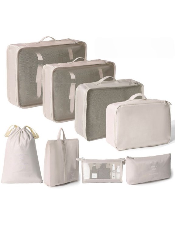 8 Set Packing Cubes, Luggage Packing Organizers, Packing Cube with Shoe, Cosmetics, Clothing, and Accessories Bags Packing Cubes for Travel Luggage Organizer(Beige)