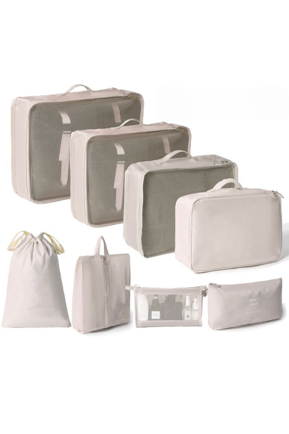 8 Set Packing Cubes, Luggage Packing Organizers, Packing Cube with Shoe, Cosmetics, Clothing, and Accessories Bags Packing Cubes for Travel Luggage Organizer(Beige)