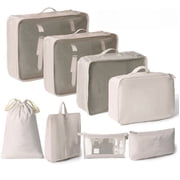 Taimu TM 8 Set Packing Cubes, Luggage Packing Organizers, Packing Cube with Shoe, Cosmetics, Clothing, and Accessories Bags Packing Cubes for Travel Luggage OrganizerBeige