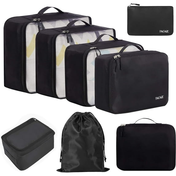 8 Set Packing Cubes Luggage Packing Organizers for Travel Accessories (Jet Black)