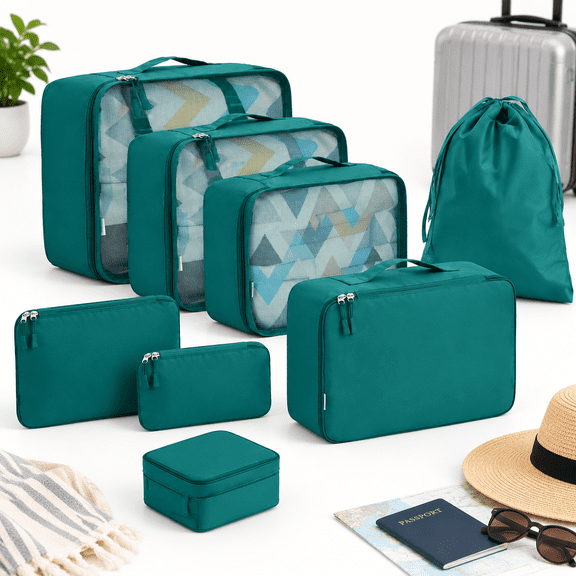 8 Set Packing Cubes Luggorganizers For Travel Accessories-aqua Color