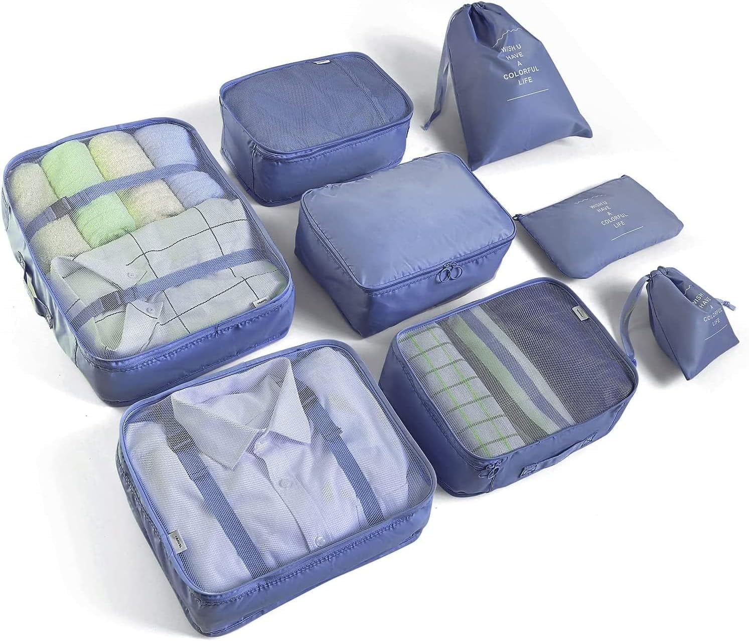 Tendry Polyester Collapsible Travel Luggage Organizer, 8-Piece Packing ...