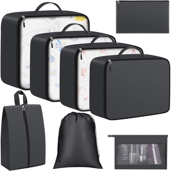 8 Set Packing Cubes for Travel Essentials, Packing Bags, Carrry- Travel Accessories, Suitcase Organizers with Sturdy Zippers, Luggage Organizer for Airplane, Camping, Road Trip (Grey)