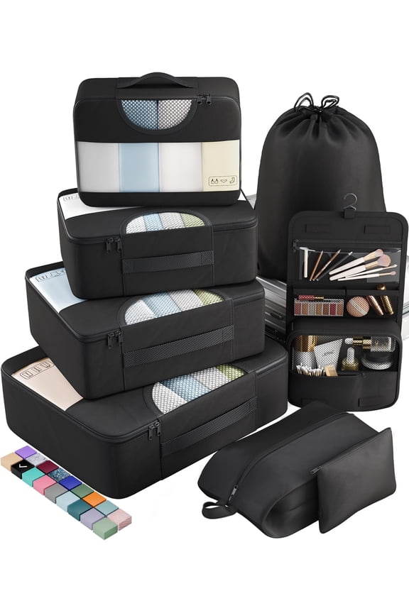 10-Piece Zipper Packing Cubes Set, Lightweight Luggage Organizer Bags (l, m) - Travel Essentials for Suitcase, Black