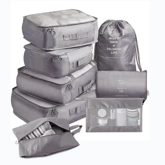 8 Set Packing Cubes for Suitcases Travel Essentials Luggage Organizer for Travel Accessories Shoe Bag Bag Laundry Bag(grey)