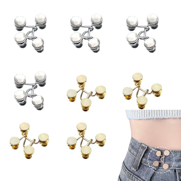 8 Set Pant Waist Tightener, Adjustable Waist Buckle Set, Jean Buttons Pins, No Sewing Required, Jeans Button Replacement Pant Clips