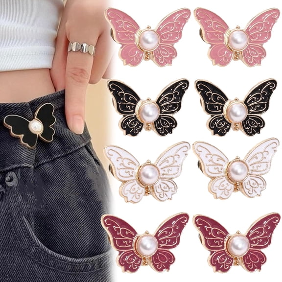8 Set Pant Waist Tightener Butterfly Buttons Pins for Loose Jeans, Pant Waist Tightener, Adjustable Waists Buckle Sets No Sew and No Tools Decorative Waists Buckles, Jean Buttons Pins