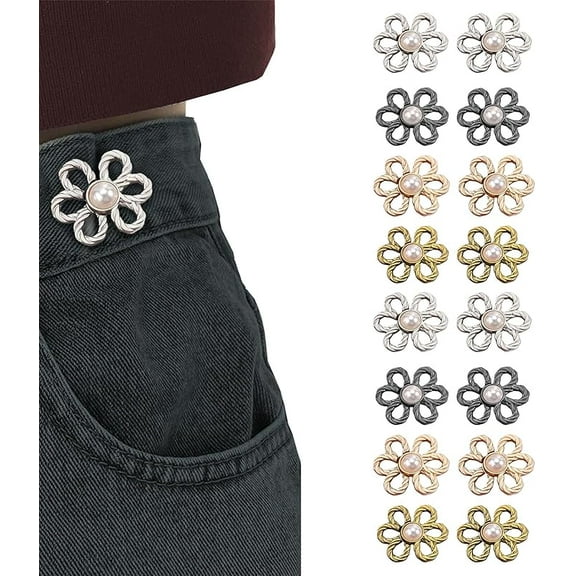 8 Set Pant Waist Tightener Flower Buttons Pins for Loose Jeans, 2025 New Adjustable Waist Buckle Extender Set Detachable Pants Clips, No Sew No Tool for Jeans, Skirts, Sleeves (8 Pcs)