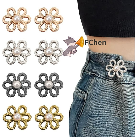 Two sets (16 pieces) Adjustable Waist Tighteners for Pants Skirts No Sew Needed(Flower)