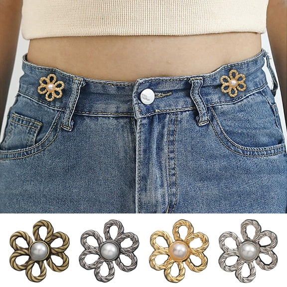 8 Set Pant Waist Tightener Flower Buttons Pins for Loose Jeans, Waist Cincher Clip, Ring Tightener for Loose Rings Women, New Adjustable Waist Buckle Extender Set Pants Clips, No Sewing for Skirts