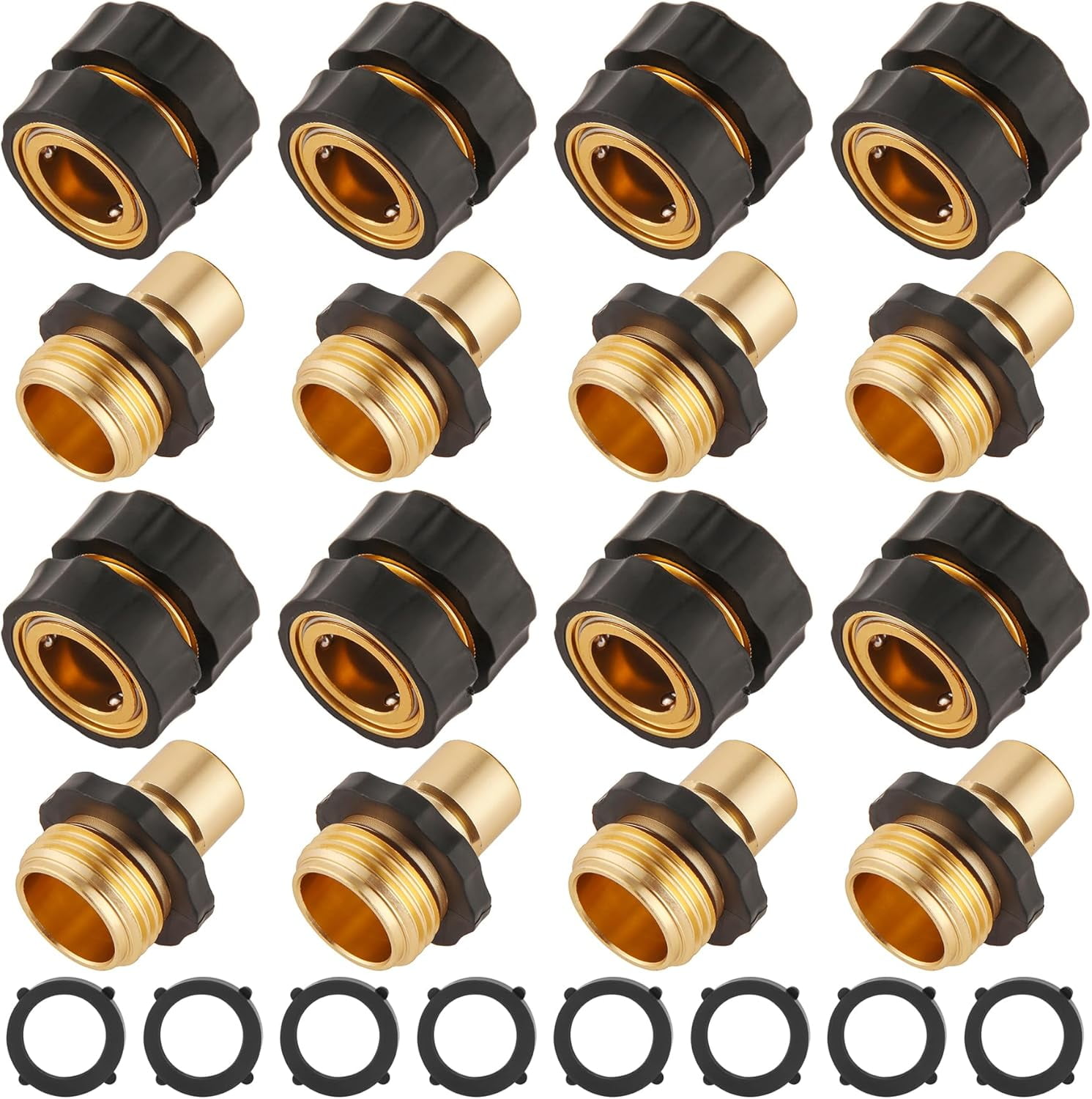 8 Set Quick Connect Hose Fittings for Garden Hose Quick Connector with Gasket, 3/4 Inch GHT Male and Female Attachment Quick Release Water Hose Adapter